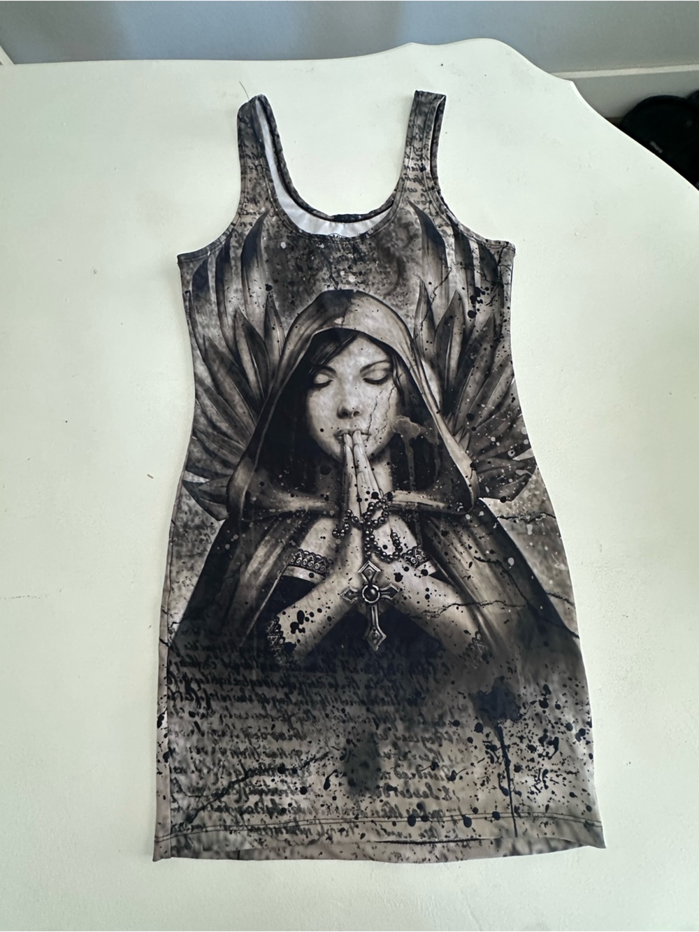 Affliction Live Fast Gothic Graphic Tank Dress Medium Gray Grim Angel Cross med